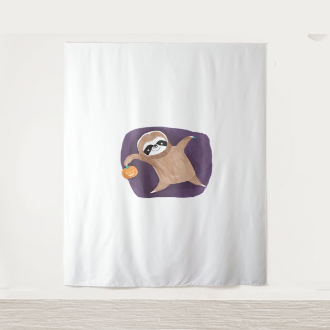 Halloween Sloth with Pumpkin Classic T-Shirt Tapestry (Front)