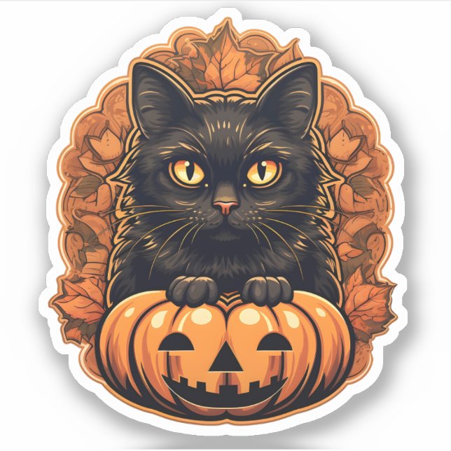 Halloween Small Black Cat & Orange Jack O Lantern (Front)