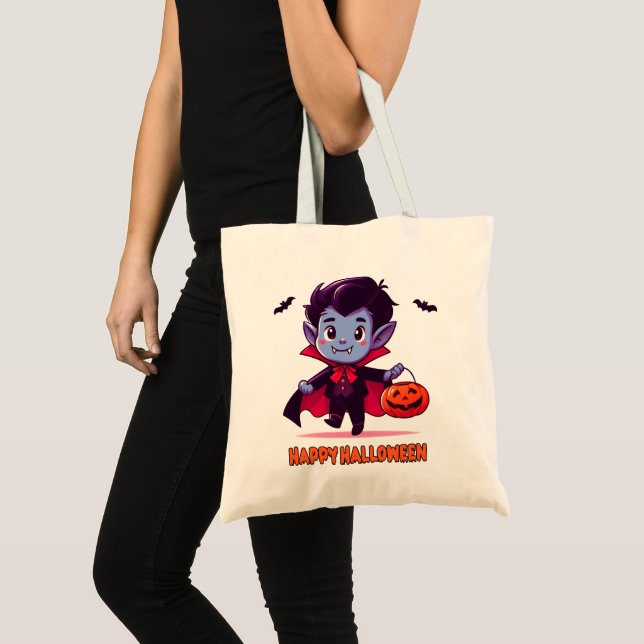 Halloween - Small Vampire and pumpkin Tote Bag (Front (Product))