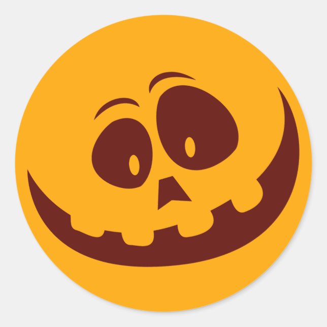 Halloween Smiley Face Orange and Brown  Classic Round Sticker (Front)