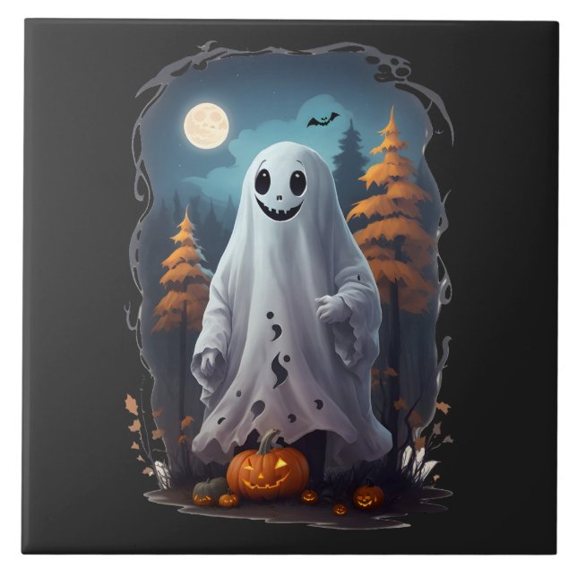 Halloween - Smiling Ghost Ceramic Tile (Front)