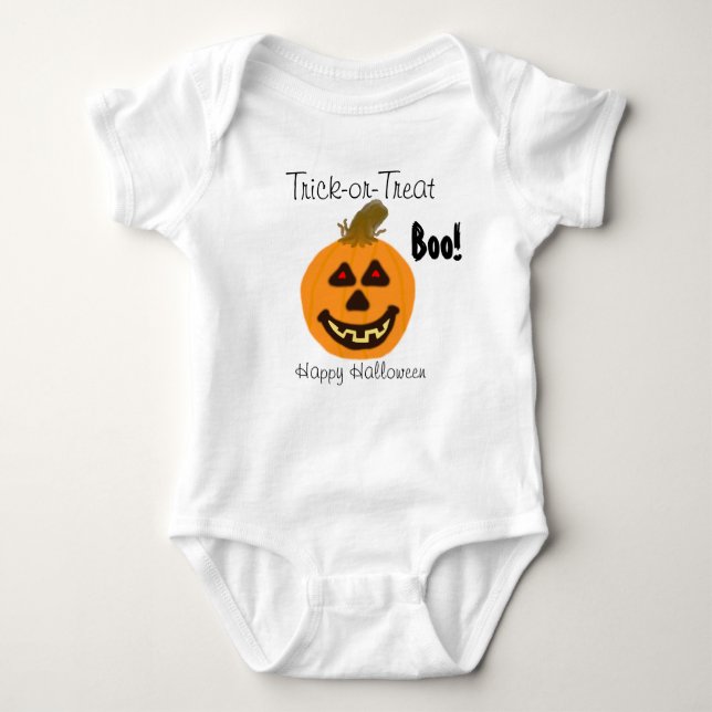 Halloween Smiling Pumpkin Trick-or-Treat Boo Baby Bodysuit (Front)