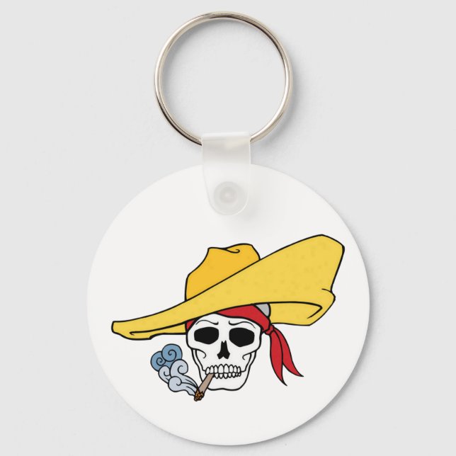 Halloween Smoking Skull with Bandana Cartoon Key Ring (Front)