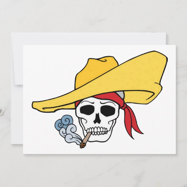 Halloween Smoking Skull with Bandanna Cartoon Card (Front)
