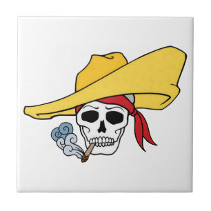 Halloween Smoking Skull with Bandanna Cartoon Ceramic Tile