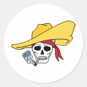 Halloween Smoking Skull with Bandanna Cartoon Classic Round Sticker