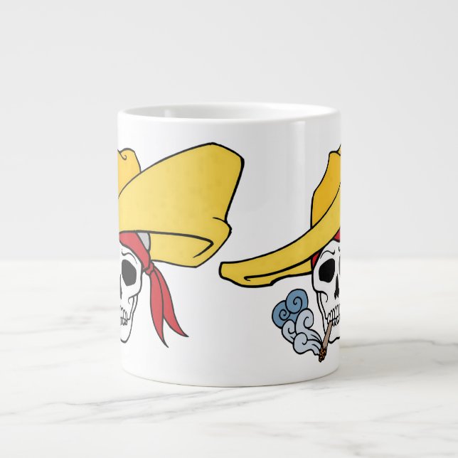 Halloween Smoking Skull with Bandanna Cartoon Large Coffee Mug (Front)