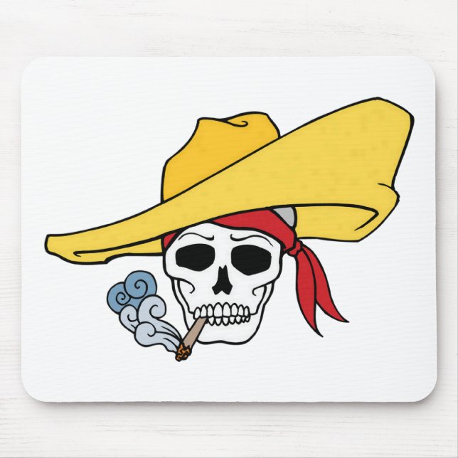 Halloween Smoking Skull with Bandanna Cartoon Mouse Pad (Front)