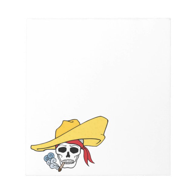 Halloween Smoking Skull with Bandanna Cartoon Notepad (Front)