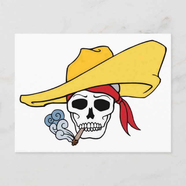 Halloween Smoking Skull with Bandanna Cartoon Postcard (Front)