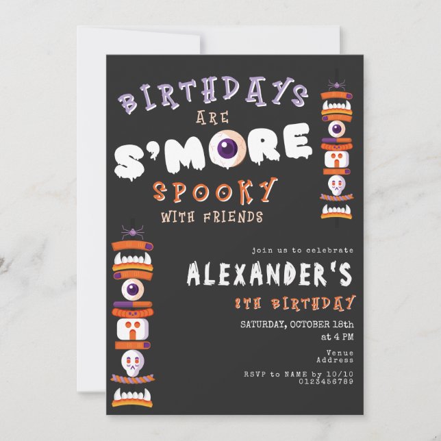Halloween S'mores Bonfire Spooky Birthday Party Invitation (Front)