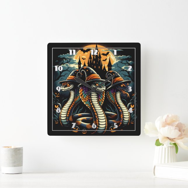Halloween snakes in a spooky landscape at night square wall clock (Home)