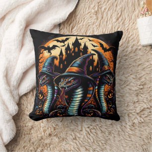 Halloween snakes in spooky setting at dusk cushion