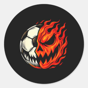 Halloween Soccer Ball Pumpkin Flame Scary Face Classic Round Sticker