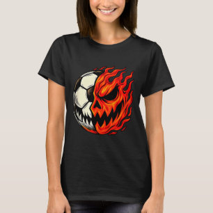 Halloween Soccer Ball Pumpkin Flame Scary Face T-Shirt