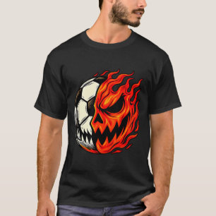 Halloween Soccer Ball Pumpkin Flame Scary Face T-Shirt