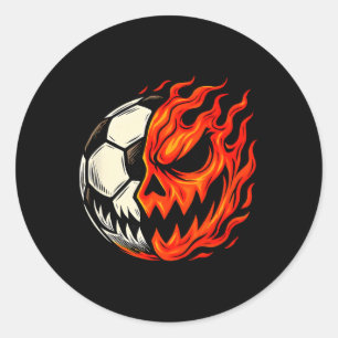 Halloween Soccer Ll Pumpkin Flame Scary Face Classic Round Sticker