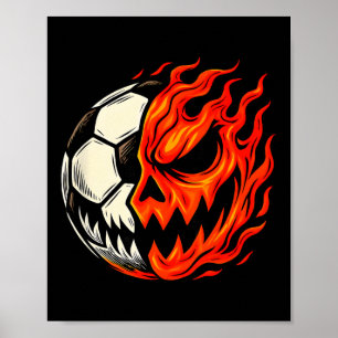 Halloween Soccer Ll Pumpkin Flame Scary Face  Poster
