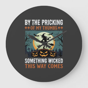 Halloween Something Wicked Witch Pumpkin Vintage Large Clock