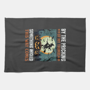 Halloween Something Wicked Witch Pumpkin Vintage Tea Towel