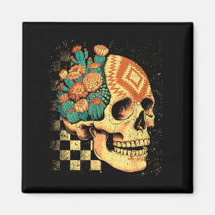 Halloween Southwest Skull Cactus Flowers Vintage Magnet
