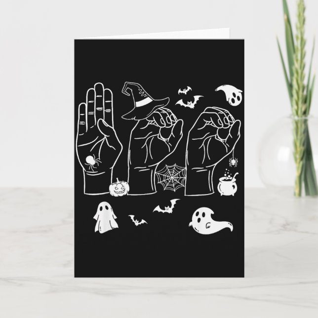 Halloween Sped Teacher Boo In Asl Boo Hands Sign L Card (Front)