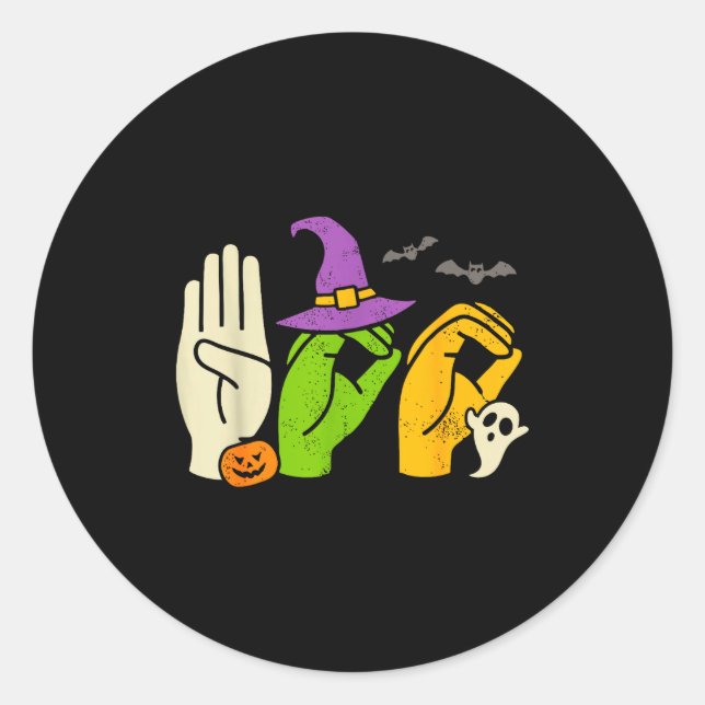 Halloween Sped Teacher Boo In Asl Boo Hands Sign L Classic Round Sticker (Front)