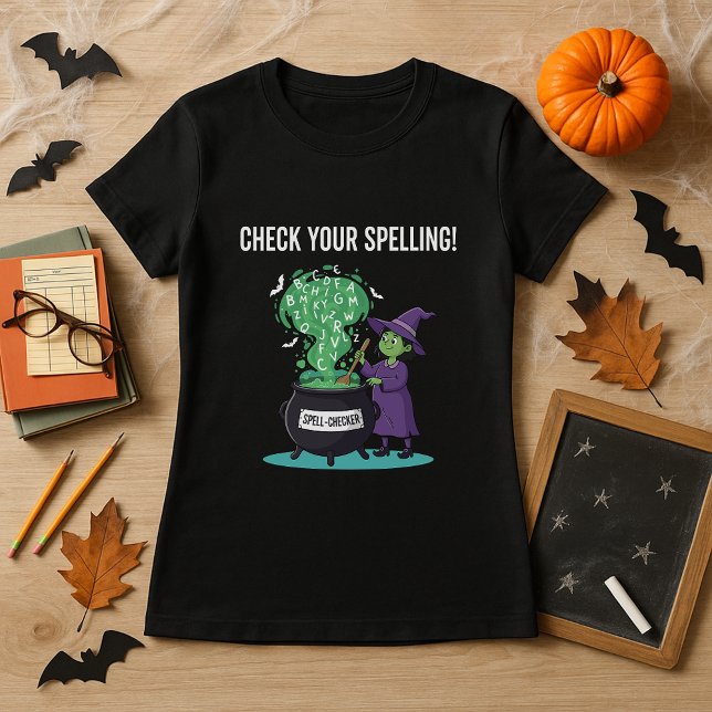 Halloween Spell-Chequered Witch Funny Teacher  T-Shirt (Creator Uploaded)
