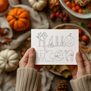 Halloween Spelled in Symbols Colouring Postcard
