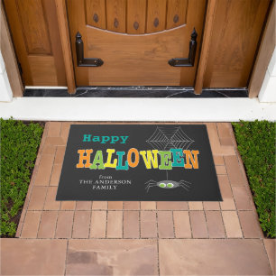Halloween Spider and Web Colourful Happy Halloween Doormat