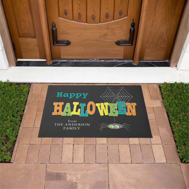 Halloween Spider and Web Colourful Happy Halloween Doormat (Outdoor)