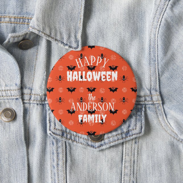Halloween spider, bat & cobweb pattern 10 cm round badge (In Situ)