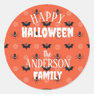 Halloween spider, bat & cobweb pattern classic round sticker