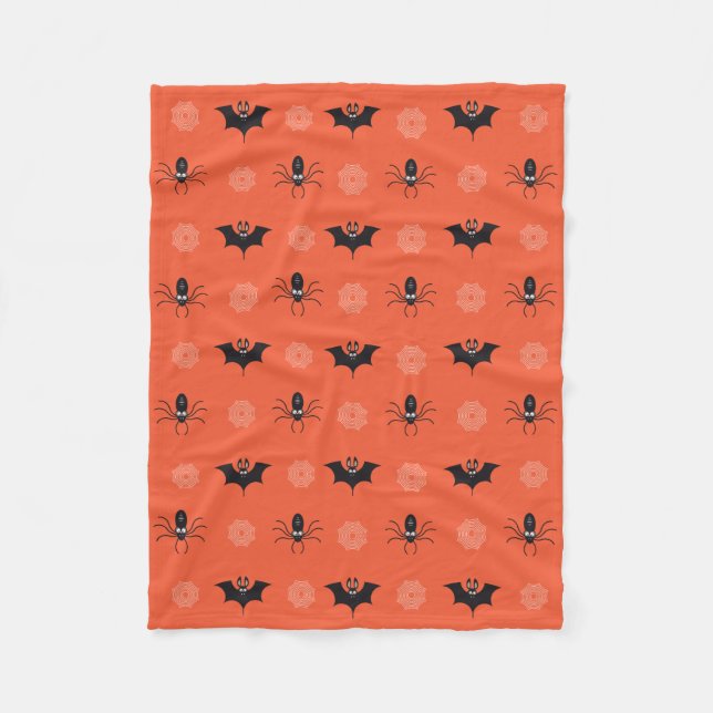Halloween spider, bat & cobweb pattern fleece blanket (Front)