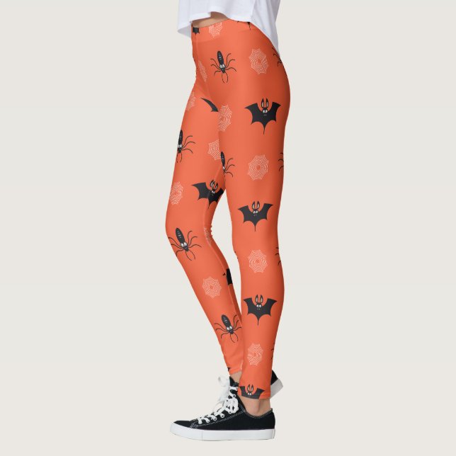 Halloween spider, bat & cobweb pattern leggings (Left)