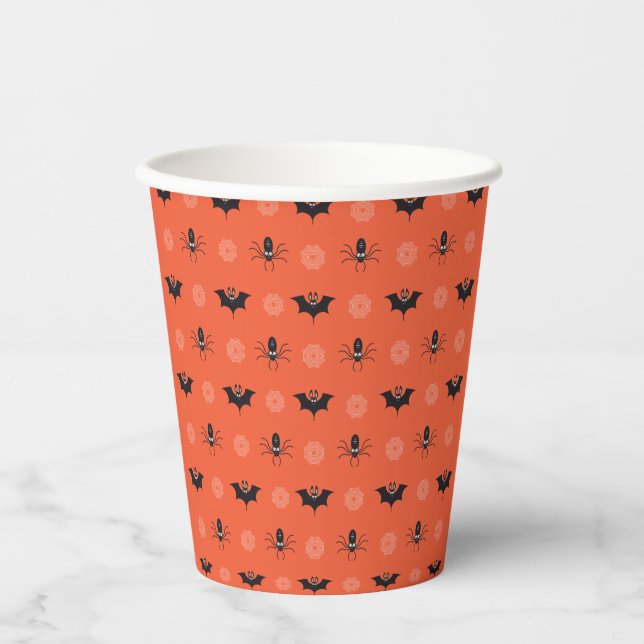 Halloween spider, bat & cobweb pattern paper cups (Front)