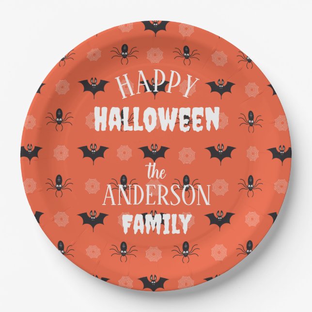 Halloween spider, bat & cobweb pattern paper plate (Front)