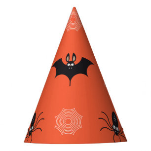 Halloween spider, bat & cobweb pattern party hat