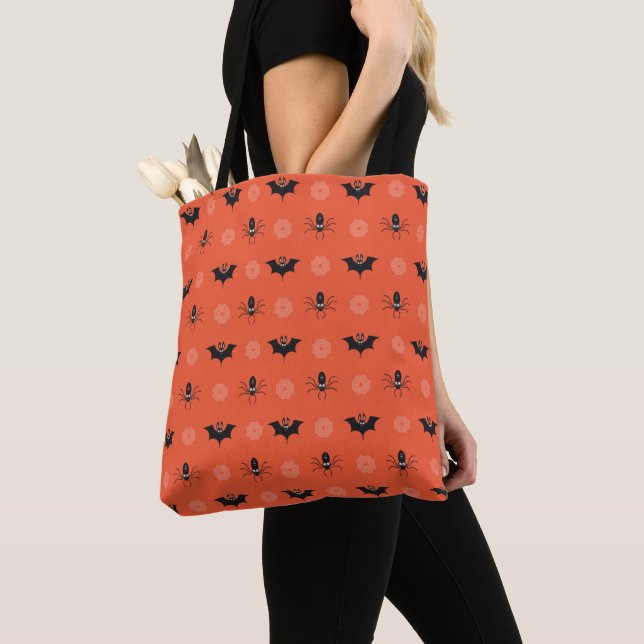 Halloween spider, bat & cobweb pattern tote bag (Close Up)