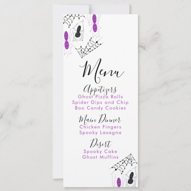 Halloween Spider Doodles Birthday Party Menu (Front)