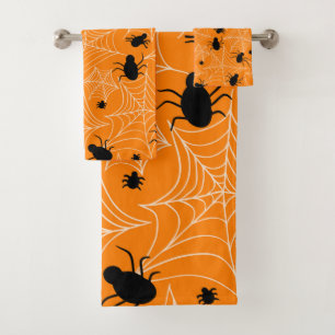 Halloween spider orange spooky decorative bath towel set