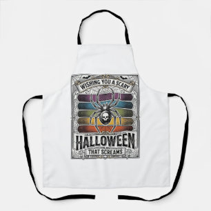 Halloween Spider Scary Retro Engraving Rainbow Web Apron
