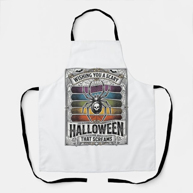 Halloween Spider Scary Retro Engraving Rainbow Web Apron (Front)