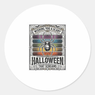 Halloween Spider Scary Retro Engraving Rainbow Web Classic Round Sticker