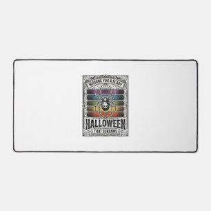 Halloween Spider Scary Retro Engraving Rainbow Web Desk Mat
