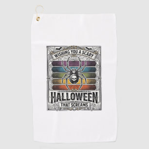 Halloween Spider Scary Retro Engraving Rainbow Web Golf Towel