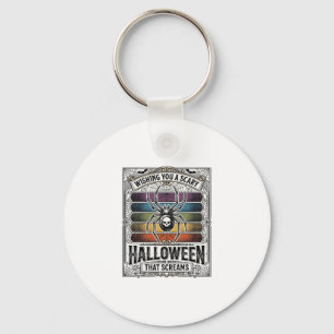 Halloween Spider Scary Retro Engraving Rainbow Web Key Ring