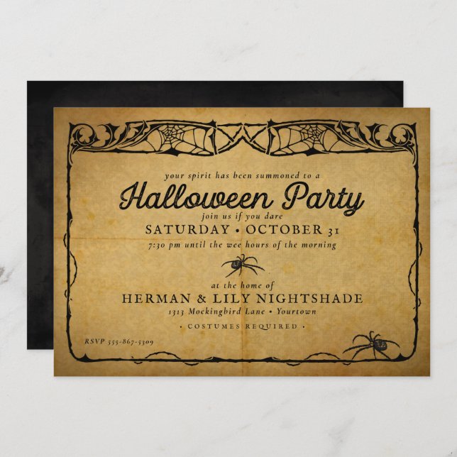 Halloween Spider | Vintage Gothic Party Invitation (Front/Back)