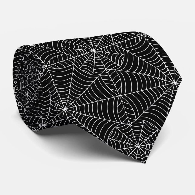 Halloween Spider Web on Black Pattern Tie (Rolled)