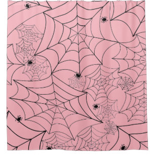 halloween spider web pastel pink spiderweb shower curtain